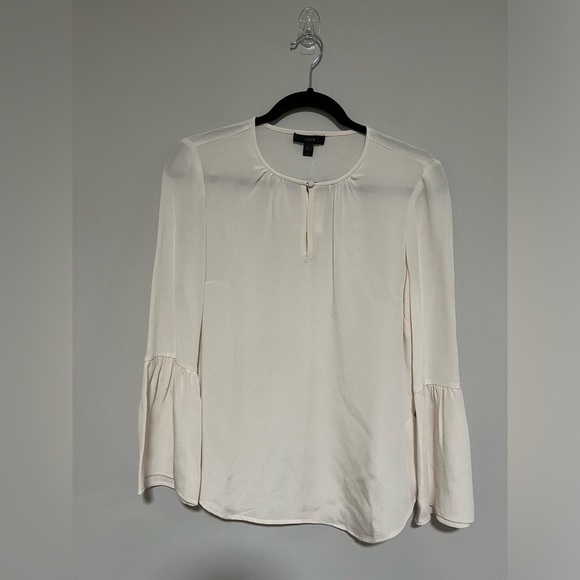 J. Crew Tops - J. Crew Ivory Silk Long Bell Sleeve Top Size 0 Career Office Capsule